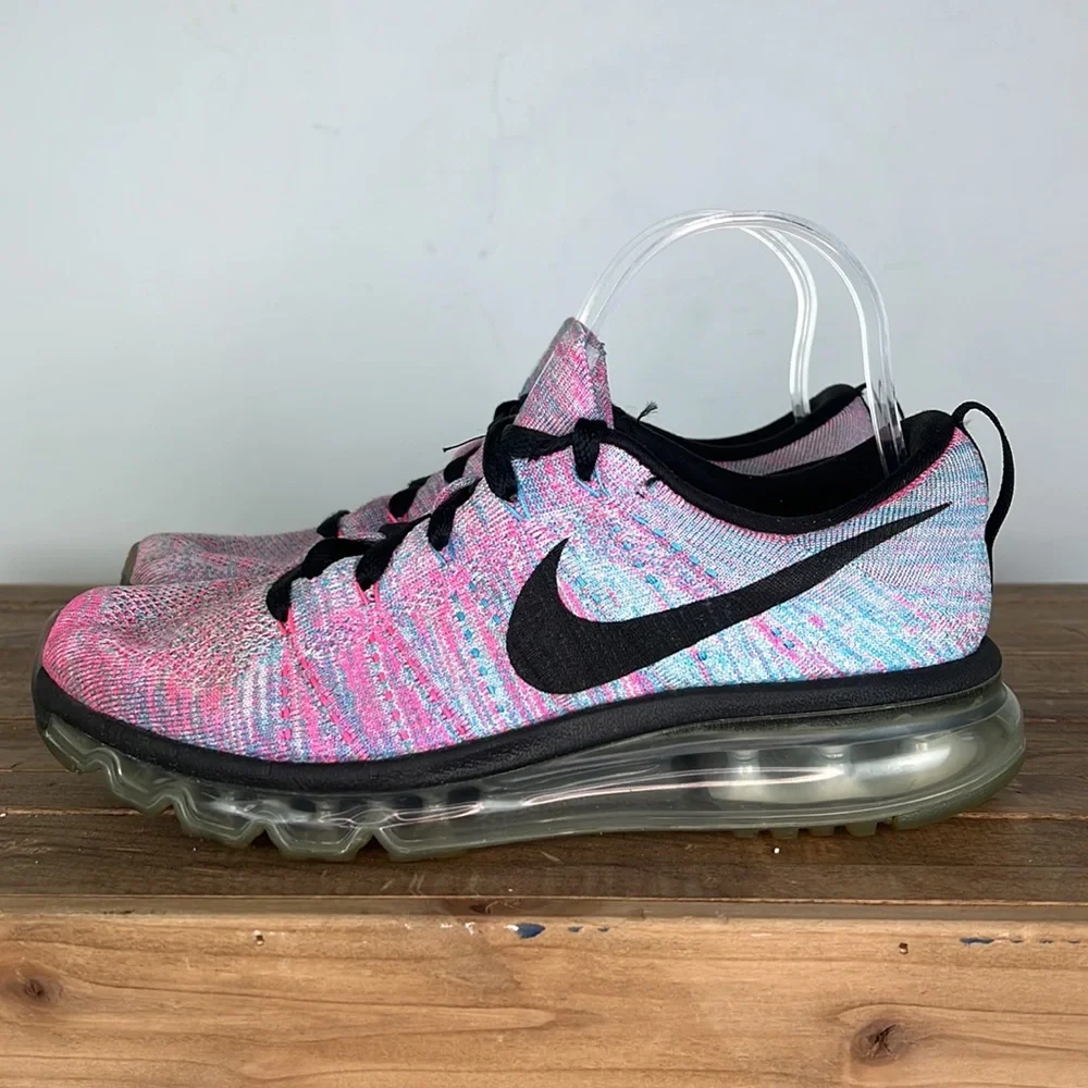 NIKE pink black and blue flyknit max running sneakers us women’s size 8_4